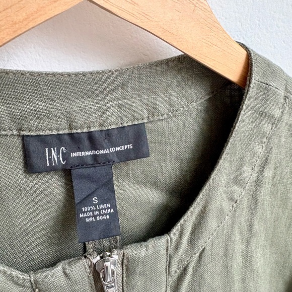 INC International Concepts Sage Green 100% Linen Zip Up Shirt / Light Blazer Sm - Picture 5 of 5